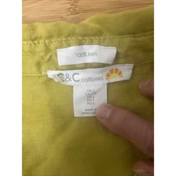 C&C CALIFORNIA 100% Linen Chartreuse Shirt Effortless Casual Minimalist Sz L - Picture 4 of 5